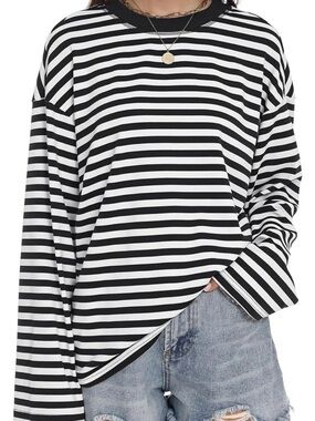 Black & White Striped Long Sleeve Women’s Top